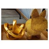 Gold-Toned Decorative Dog And Art Decor Piece