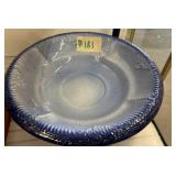 Blue Glazed Stoneware Bowl with Embossed Rim