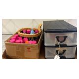 Craft Supplies With Paints and Plastic Drawers