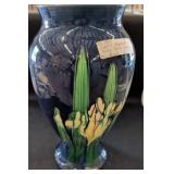 Cobalt Glaze Awaji Vase with Iris Motif