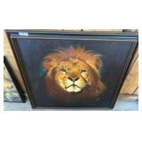 Framed Lion Portrait Oil Painting, Signed