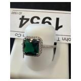 925 Silver Ring with Green Stone and Clear Accents