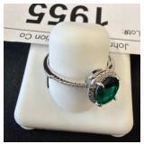Sterling Silver Ring with Green Stone Accent