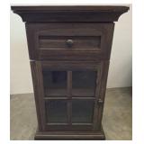 Dark Wood Cabinet with Glass Door and Drawer