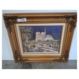Framed Oil Painting Depicting Notre Dame