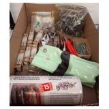Box Lot with Tools, Clips, and Utility Items