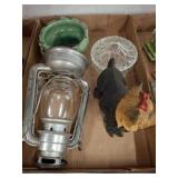 Box Lot With Lantern, Ceramic Bowl, and Figures
