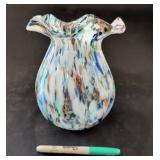 Multi-Colored Blown Glass Vase with Ruffled Rim