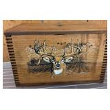 Wooden Box with Deer Motif and Rope Handles