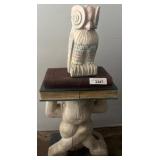 Carved Wooden Table with Owl Decor c16
