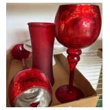 Red Glassware and Floral Cake Plate with Server