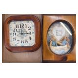 Wooden Clock and Framed Decorative Display