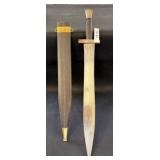 Fixed Blade Sword with Sheath and Brass Accents
