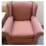 Upholstered Wingback Armchair With Ottoman in Stri