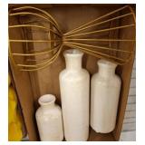 Three Ceramic Bottles with Wire Holder
