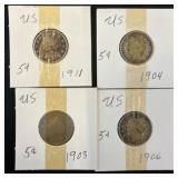Four U.S. 5-Cent Liberty Head 