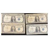 Four U.S. $1 Silver Certificates, 1935-1957