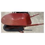 Red Metal Wheelbarrow with Black Rubber Wheel
