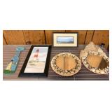 Nautical Decor Includes Oar, Art, and Shell Mirror