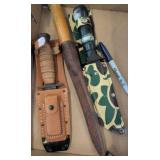 Two Knives with Sheaths and a Scope Attachment