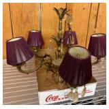 Brass Chandelier With Purple Pleated Shades