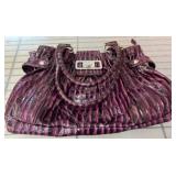 Purple Faux Croc Handbag With Printed Lining