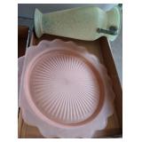 Textured Vase and Pink Frosted Glass Plate