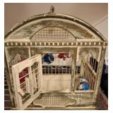 Distressed Decorative Birdcage with Faux Birds