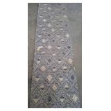 Ivory and Navy Geometric Patterned Runner Rug