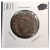 1831 US large cent in Paper Flip