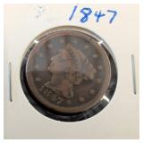 1847 United States Large Cent in Paper Sleeve