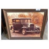 Framed Print of Vintage Car in Autumn Setting