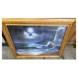 Framed Lighthouse Painting Signed by Sundown