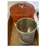 Leather-Wrapped Ice Bucket and Pewter Cup