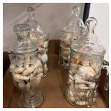 Clear Glass Apothecary Jars with Seashell Fill