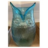 Blue Glass Owl-Shaped Vase
