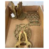 Brass Owl Trivets and Bradley & Hubbard Bookends