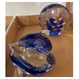 Glass Dolphin Figurine and Fish Scene Paperweight