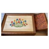 Wood Jewelry Box with Embroidered Lid