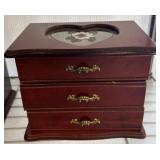 Wooden Jewelry Box With Floral Glass Inlay