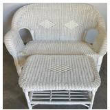 White Wicker Loveseat and Coffee Table Set