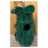 Green Painted Metal Birdhouse with Leaf Motif