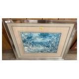 Framed Landscape Print in Blue Tones w7