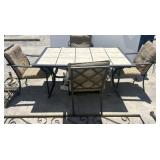Metal Patio Set with Tile-Top Table and Chairs