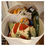 Two White Storage Baskets with Fall Decor