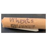 Roll of Wheat Pennies with Handwritten Wrapper