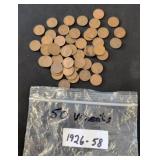 50 Wheat Pennies, 1926-1958