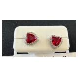 Heart-Shaped Red Stone Earrings in 925 Silver