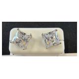 Sterling Stud Earrings with Square Clear Stones