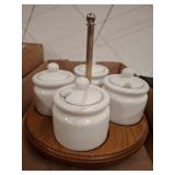 Ceramic Condiment Jars on Wooden Lazy Susan